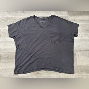 K141 Skagorn #61 Shirt Womens M Gray Sleeve V Neck Pocket Casual Oversized